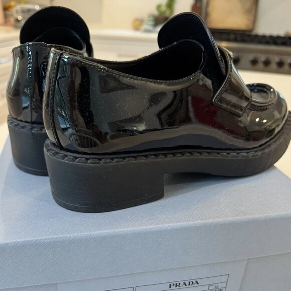 Prada Black Patent Leather triangle Logo Loafers 38 US 8 - Picture 4 of 5